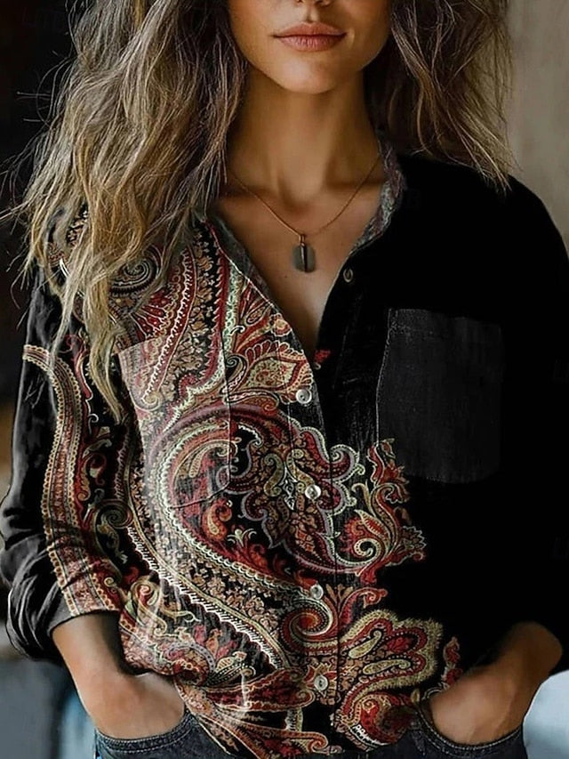 Women's Shirt Floral Paisley Stylish Modern Long Sleeve