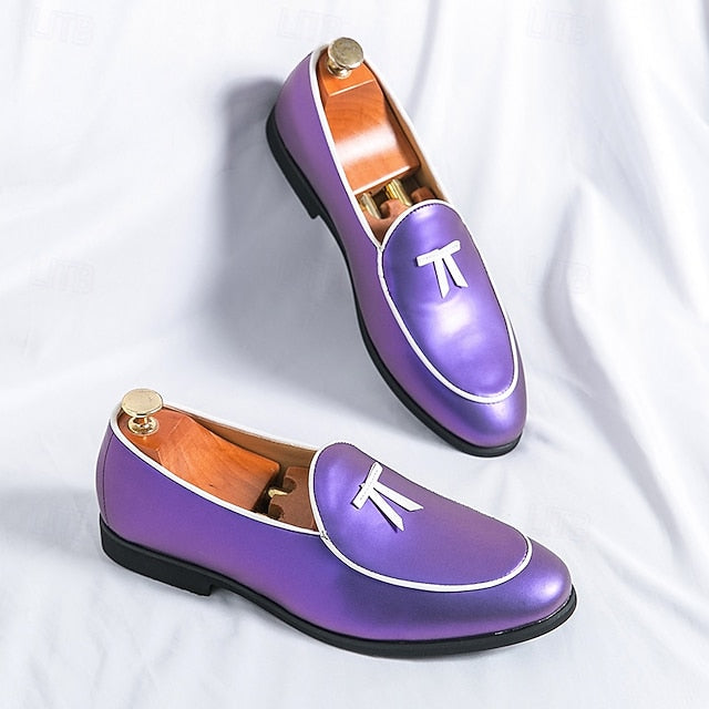 Yellow Loafers Black Leather with Faux Trim Men's Patent