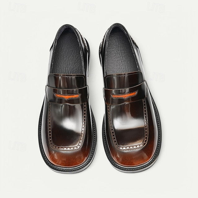 Decorative Men's Premium with Black Cowhide Slip-On Loafers