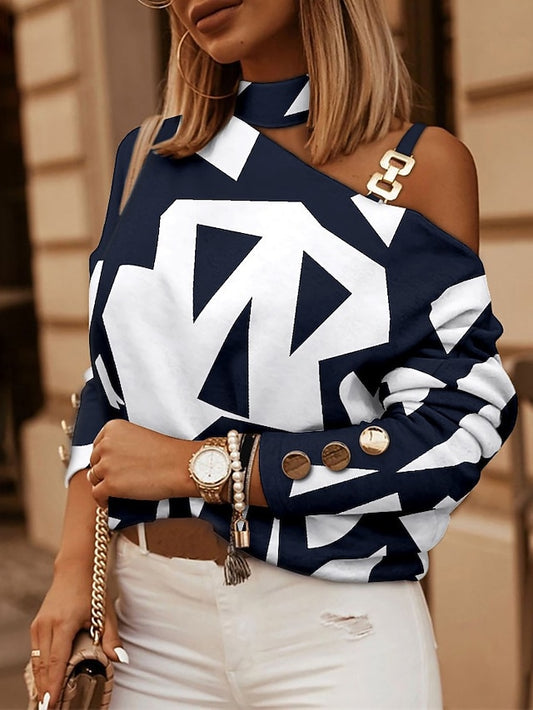 Women's Shirt Blouse Streetwear Geometric Cut Out Print