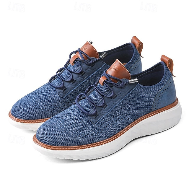 Shoes with Lace-Up Knit Lightweight Sneakers Men's Beige