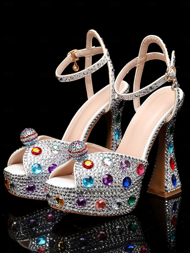 High Heel Sandals Matching Rhinestone Platform Women's with