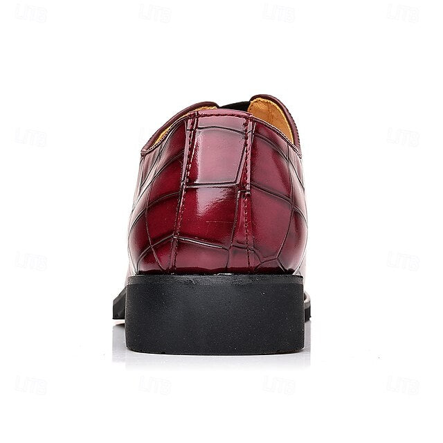 – Shoes Pattern Slip-On Burgundy Men's Crocodile