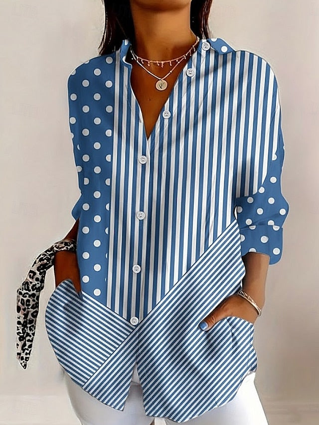 Women's Shirt Blouse Patchwork Buttons Print Graphic