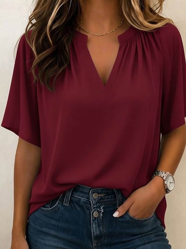 Women's Shirt Blouse Chiffon Tops Stylish Basic Short