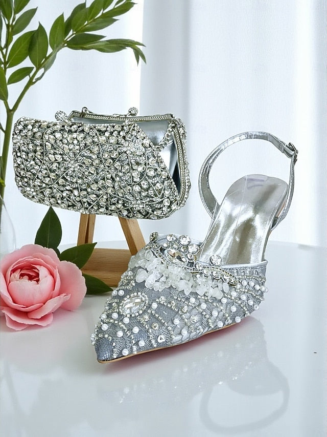- Clutch Women's Bag Set Heel Green Rhinestone Shoes and