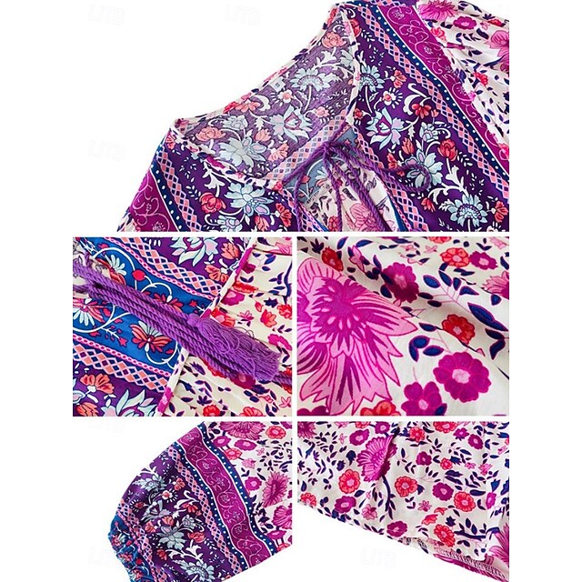 Women's Shirt Blouse Lace up Print Floral Bohemia Ethnic