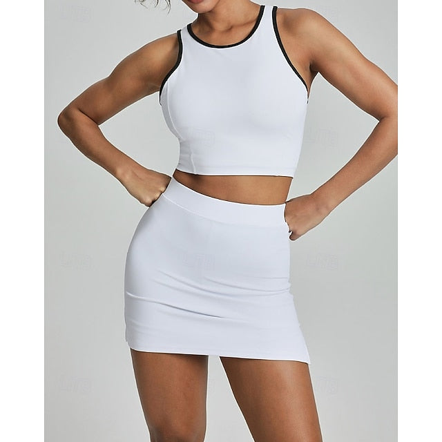 Women's Solid Colored Sports Set Tennis Dress Tennis Shirt