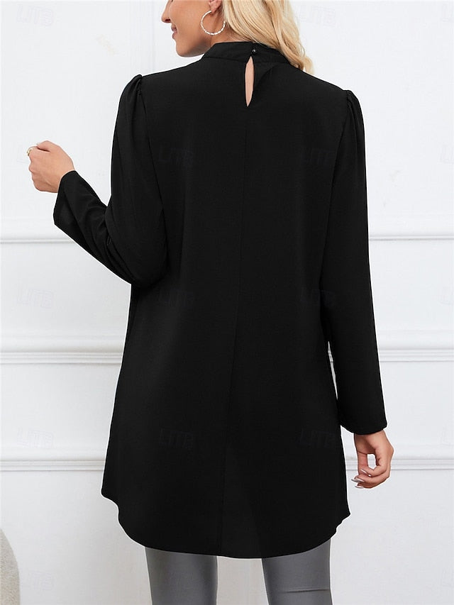 Women's Shirt Blouse Ruffle Solid Color Basic Casual Long