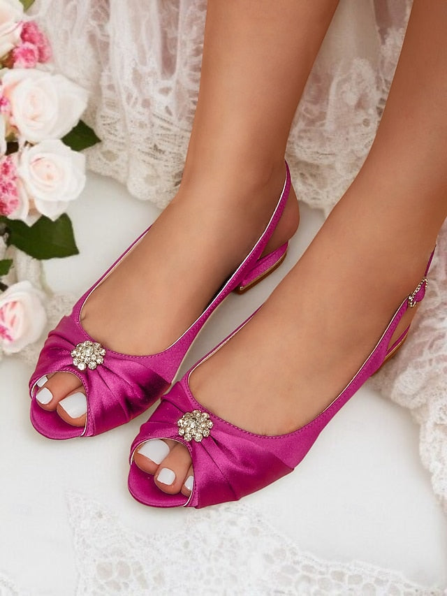 Satin Heels Crystal Wedding Women's Slingback with