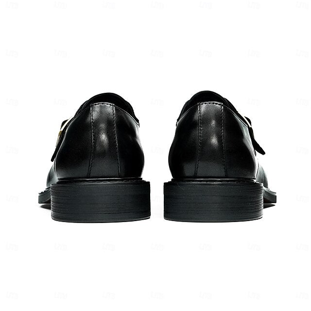 Genuine Leather Strap Men's Shoes- Black First Monk