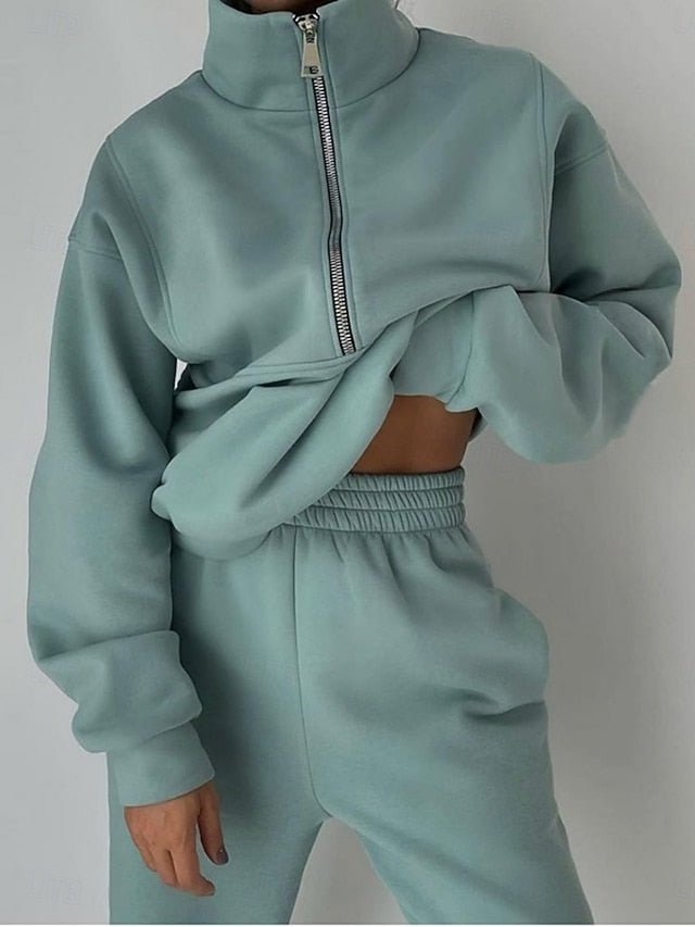 Women's Pants Sets Long Sleeve Turtleneck Plain Fashion