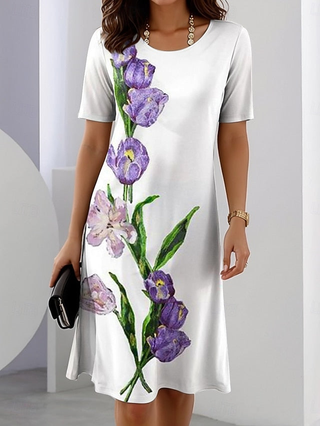 Women's Elegant Party Evening Midi Dress Crew Neck Short