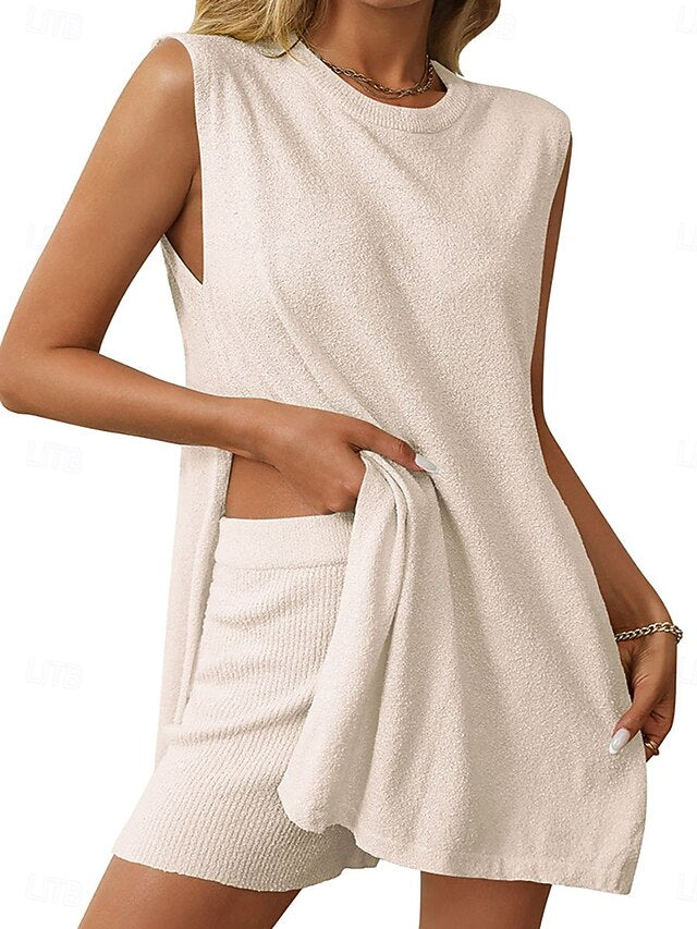 Women's Shorts Sets Bolero Top Sleeveless Crew Neck Plain