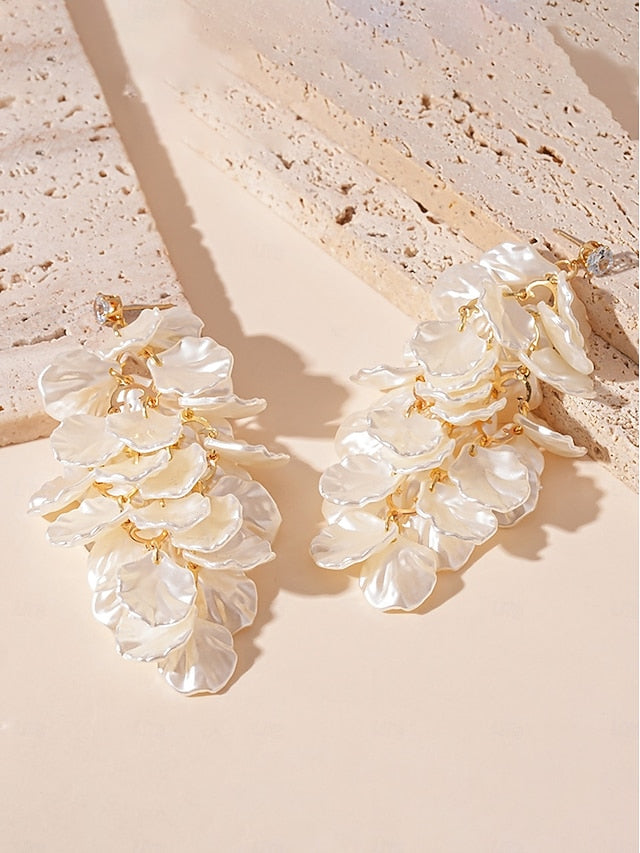Satin Layered Earrings Petal Drop Elegant Floral Women's -