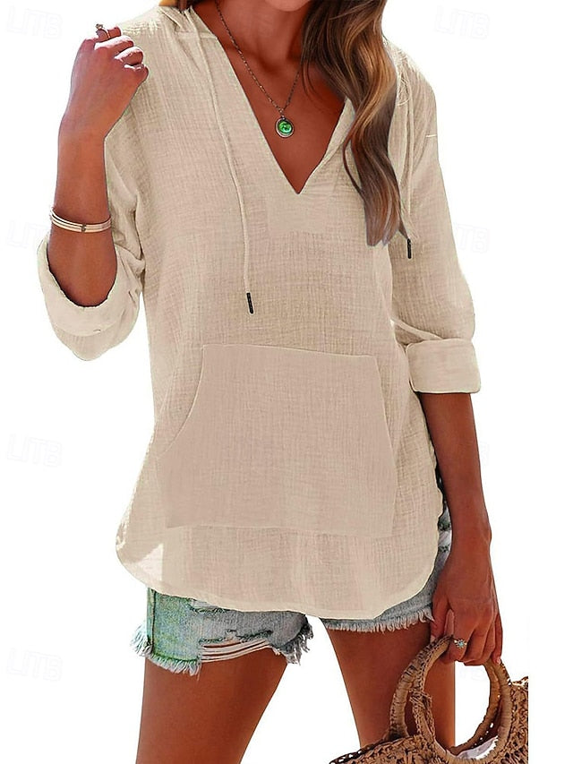 Women's Blouse Pocket Plain Elegant Stylish Long Sleeve V