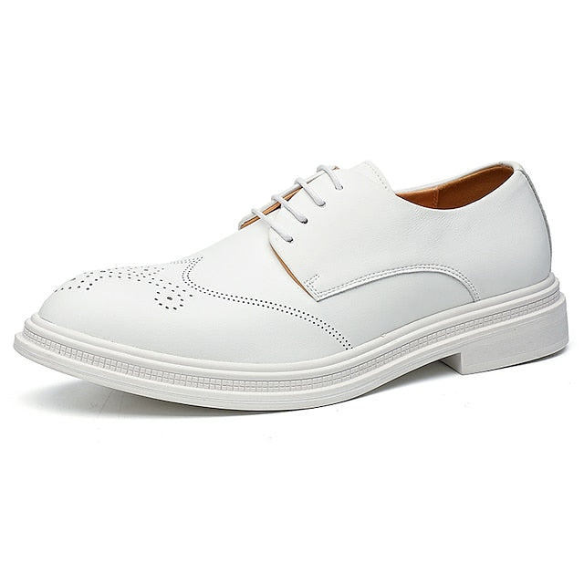 White with Perforated Men's Shoes Faux Leather Oxford