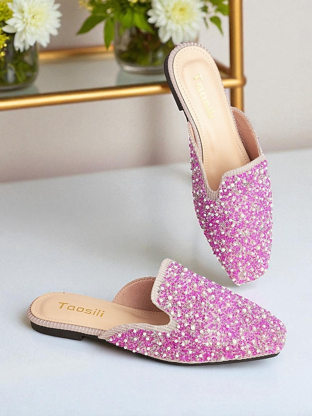 Embellished Pink and Rhinestone - Mules Pearl Women's