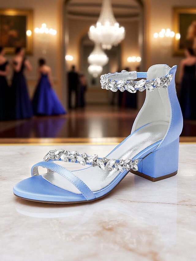 Crystal Sandals - Women's Heel Purple Block Satin