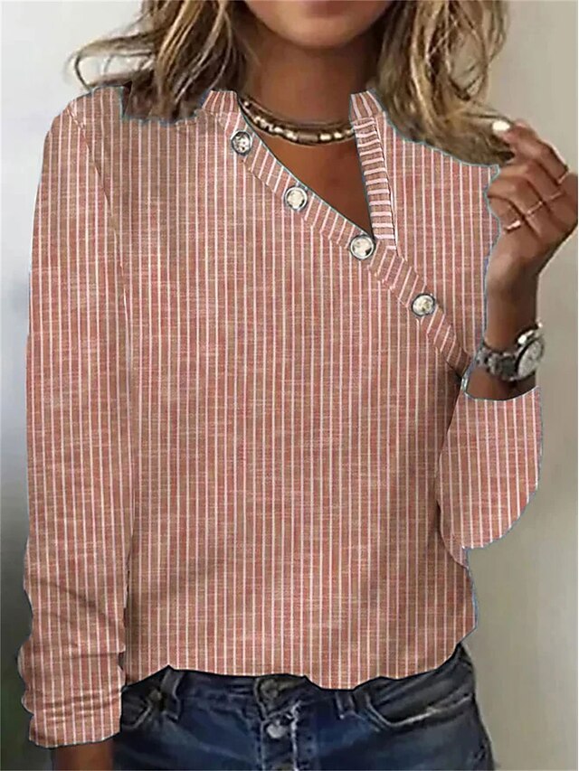 Women's T shirt Long Sleeve Striped Elegant Fashion Daily