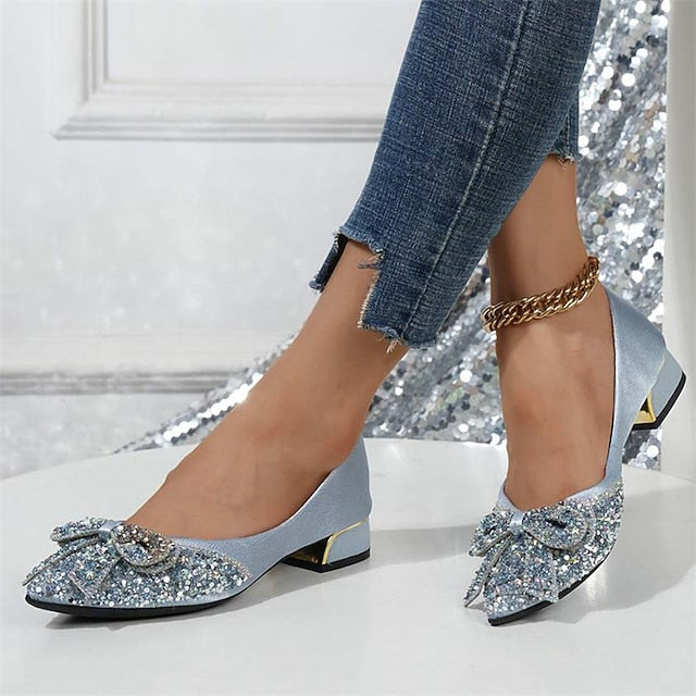 with Rhinestone - Flats Women's Elegant Bow Glitter Detail
