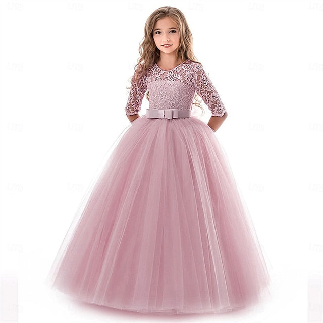 Girl Girls' Dress Kids Flower Wedding Colored Solid