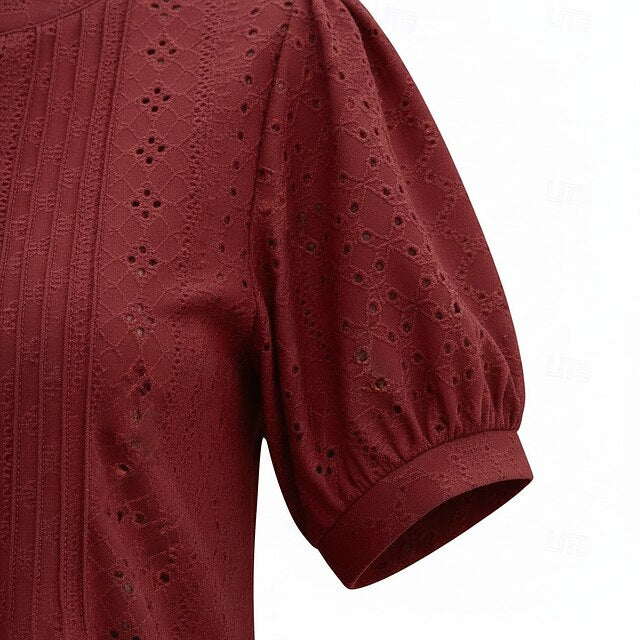 Women's Shirt Blouse Eyelet top Eyelet Plain Stylish