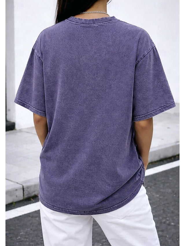 Women's Oversized T Shirt 100% Cotton Vintage Washed Tops