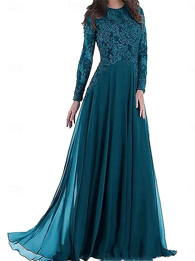 Party Dress Bride of Floor Mother the Elegant Neck Crew A-Line