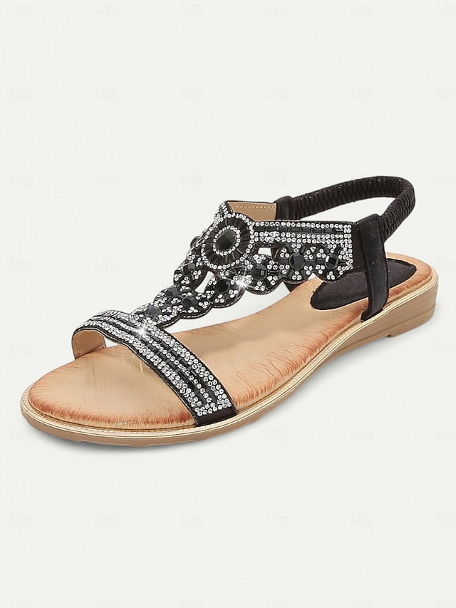 T-Strap – Elegant Sandals Women's Rhinestone Embellished