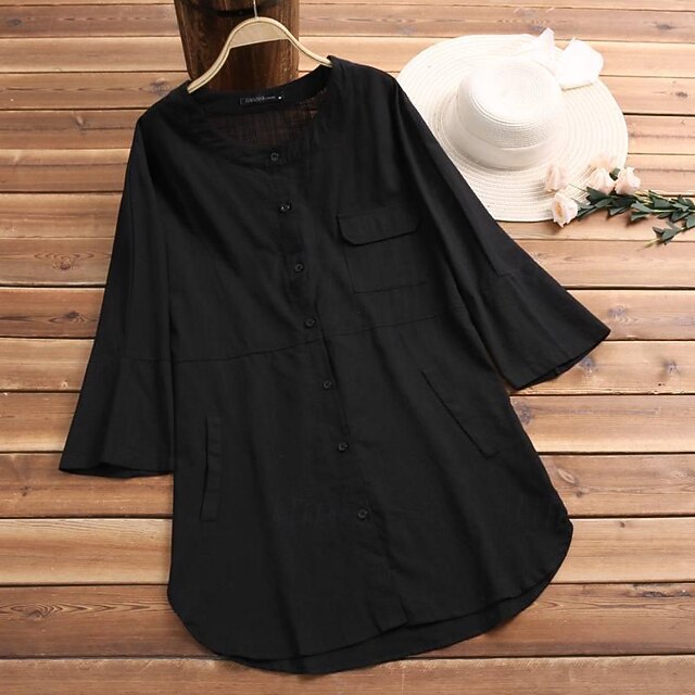 Women's Cotton Linen Shirts Linen Shirt Button Up Long