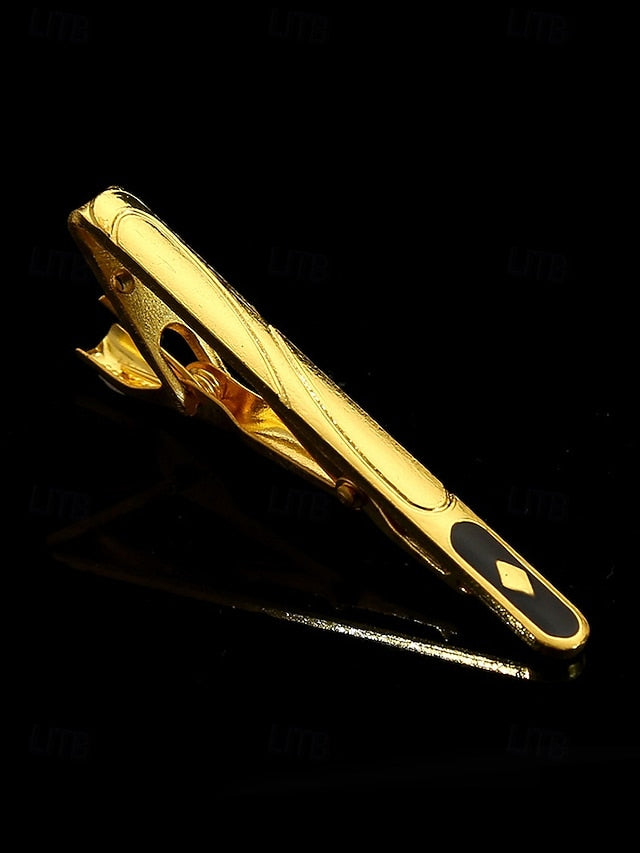 Gold – Black for with Design Clip Inlay Tie Elegant Men Sleek