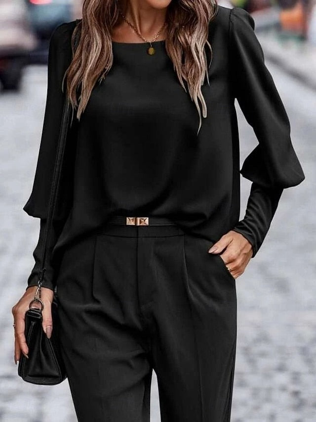 Women's Shirt Elegant Dressy Satin Top Solid Color Business