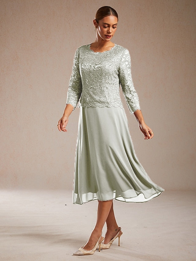 Women's Midi Dress Chiffon Dress A Line Dress Lace Sequins