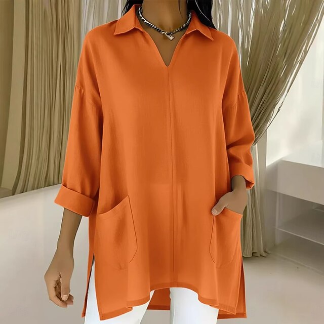 Women's Popover Shirt Casual Shirt Blouse Patchwork Pocket