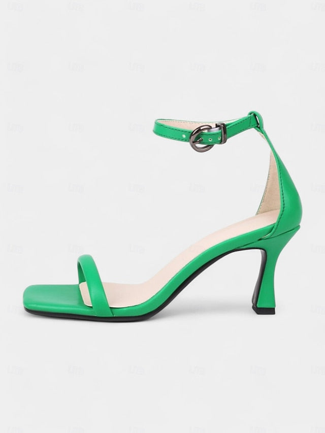 Sleek Women Green Minimalist Ankle Mid-Heel Strap Sandals - for