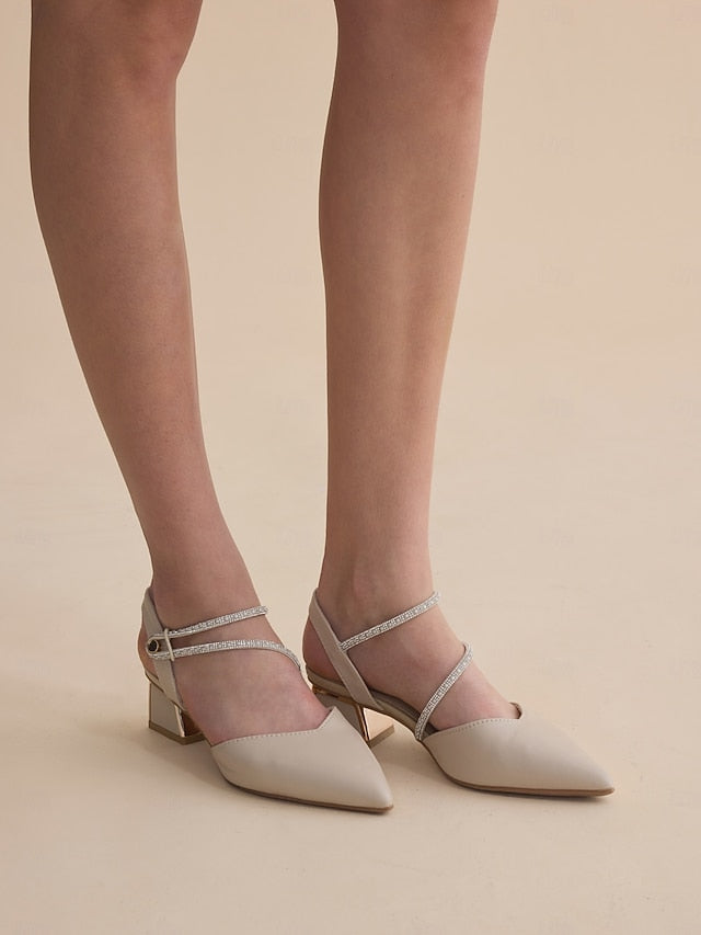 with Slingback Women's Pointed Rhinestone Heels Elegant Toe