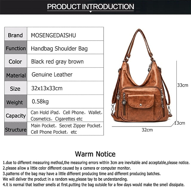 Vintage-Style Faux Leather Hobo Women's - Brown Bag