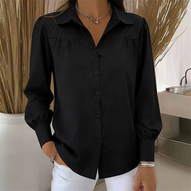 Women's Shirt Blouse Dressy Tops Ruched Patchwork Buttons
