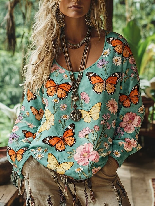 Women's Boho T-shirt T Shirt Tee Top Print Floral Vintage