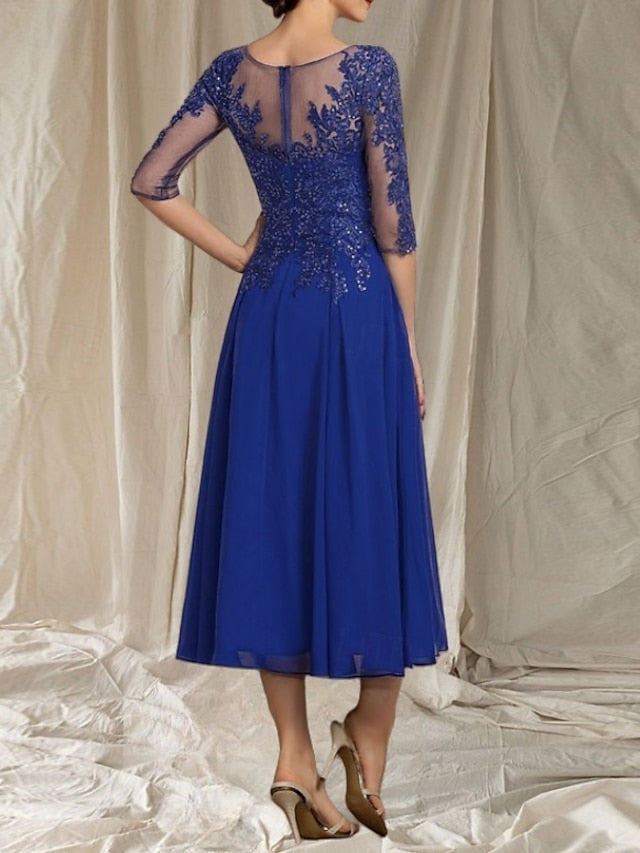 Bride Dress Neck Wedding the Guest Crew A-Line Elegant of Mother