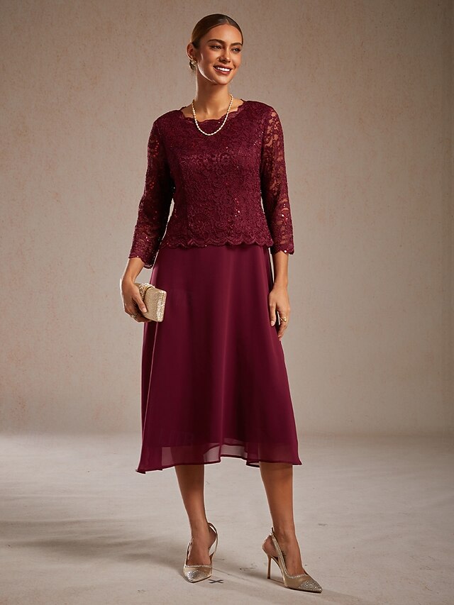 Women's Midi Dress Chiffon Dress Elegant Solid Color 3/4