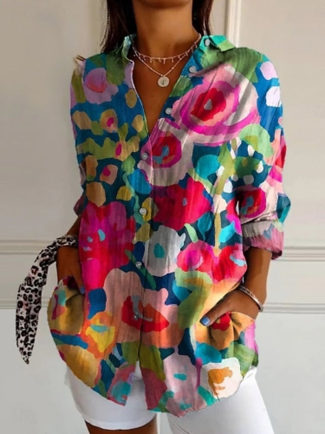 Women's Shirt Buttons Print Floral Active Daily Stylish