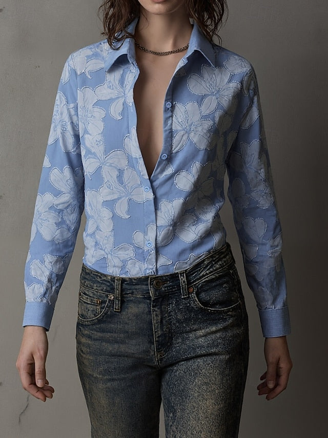 Women's Shirt Blouse Buttons Floral Stylish Modern Casual