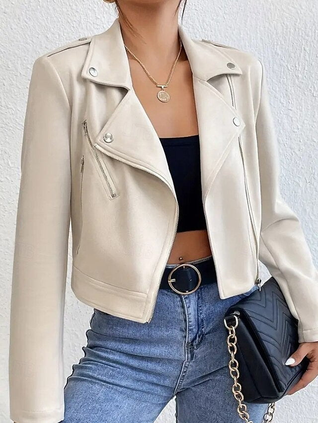 Leather Zipper Women's Comfortable Jacket Pocket Faux