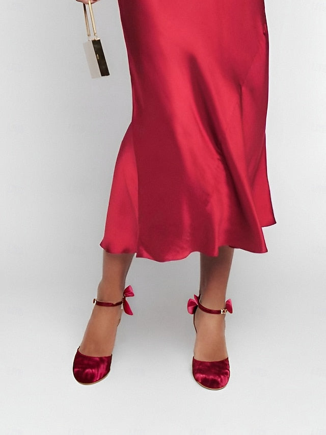 Mary Burgundy Jane Velvet and Big Women's with Heels Bow