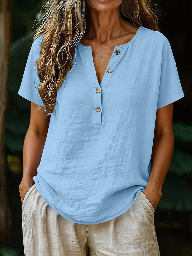 Women's Blouse Buttons Solid Color Stylish Casual Short