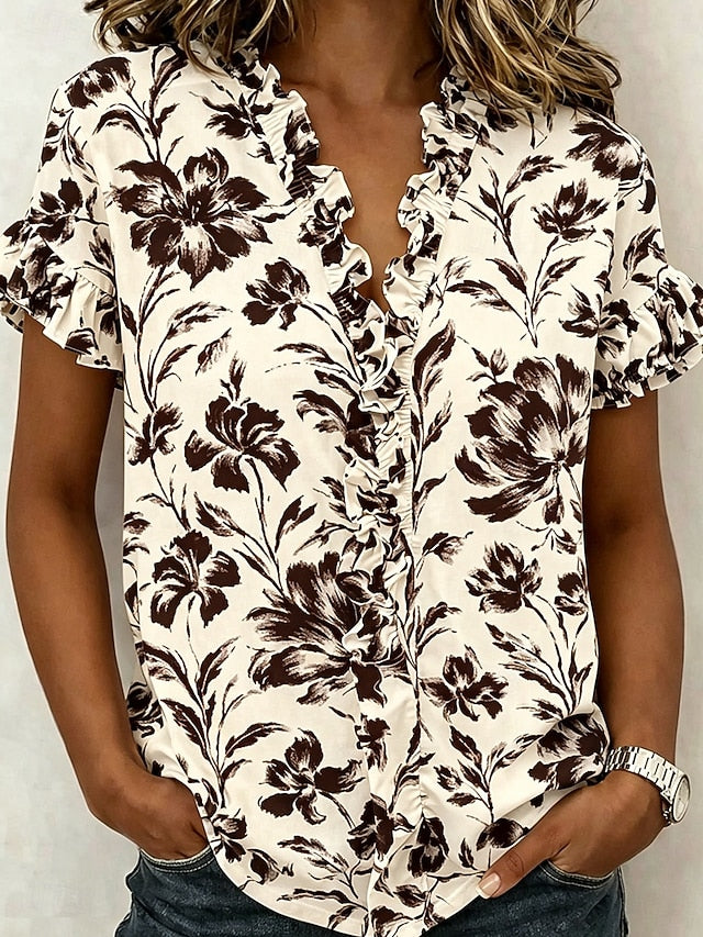 Women's Shirt Tunic Ruffle Floral Graphic Elegant Fashion