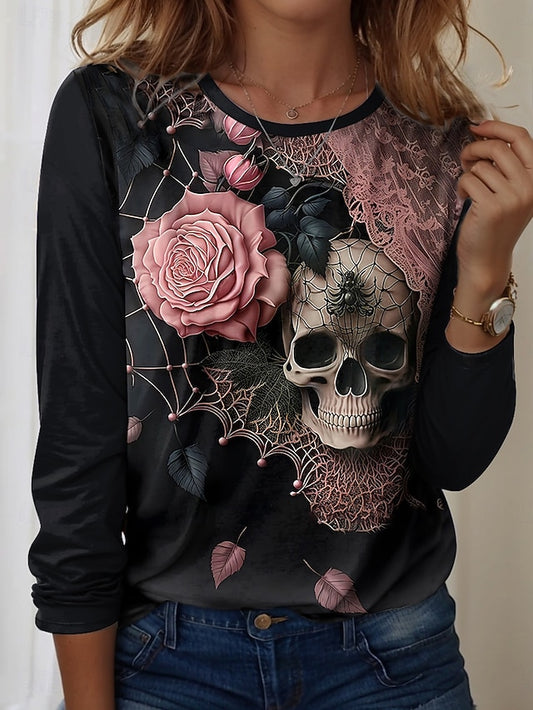 Women's T Shirt Skulls Floral Graphic Vintage Fashion