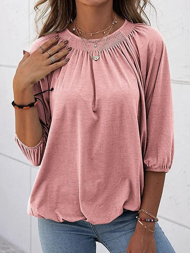 Women's T Shirt Plain Fashion Modern 3/4 Length Sleeve Crew